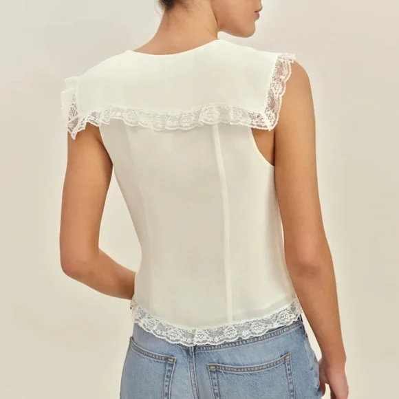 ✨ SALE✨ Reformation Clarisse Top Gossamer Cream Lace French Bow Open Front - Picture 2 of 9